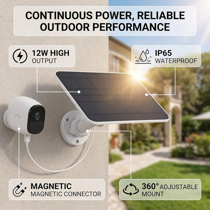 12 W Solarpanel Ladegerät, Netzteil für Arlo Pro 3 Pro 4 Ultra 2 Go 2, 9,8 Fuss/3 M IP65 Wasserdicht