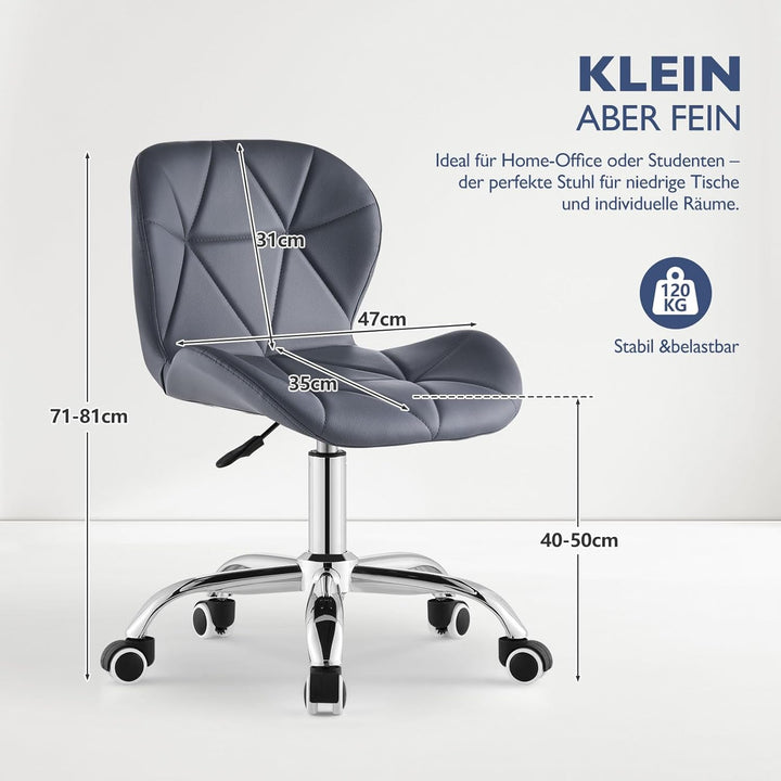 CLIPOP Bürostuhl ohne Armlehnen, Drehstuhl 360°, Schreibtischstuhl mit Rollen, höhenverstellbar, bis