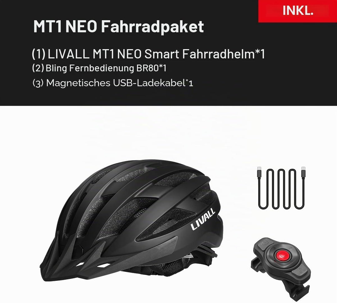 LIVALL Smart Fahrradhelm mit LED Rücklicht und Blinker, Bluetooth Fahrradhelm mit drahtloser Fernbed