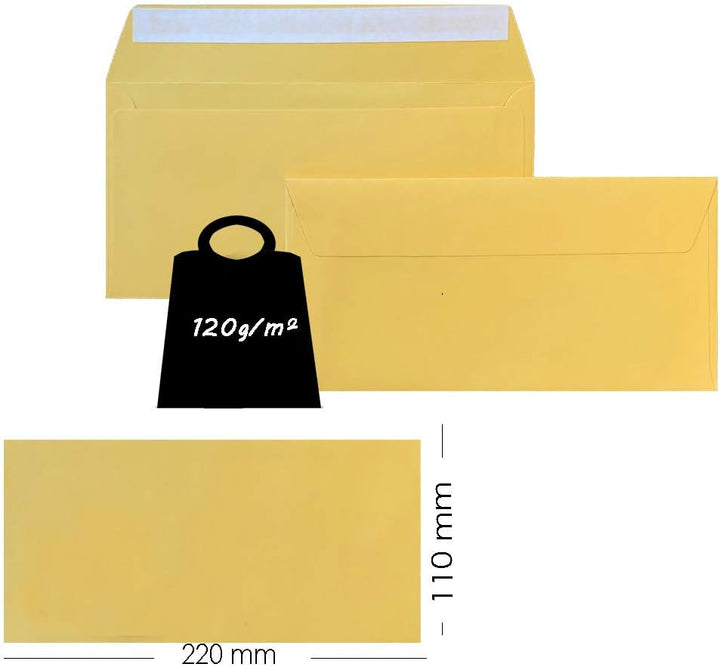 DIN lang Briefumschläge, 110x220mm, 120g, gerade Lasche mit Haftklebung, ideal für Geburtstag, Weihn