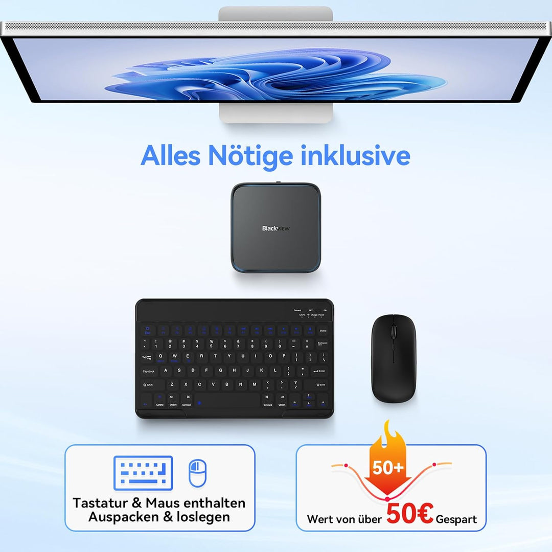 Blackview 2026 MP50 Mini PC mit Tastatur und Maus, AMD Ryzen 5 3500U Mini Computer, Radeon Vega 8 Gr