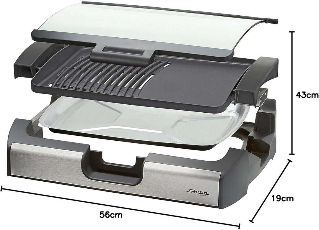 Steba VG200 BBQ Tischgrill mit Glasdeckel, 38 cm l x 58 cm w x 10,3 cm h