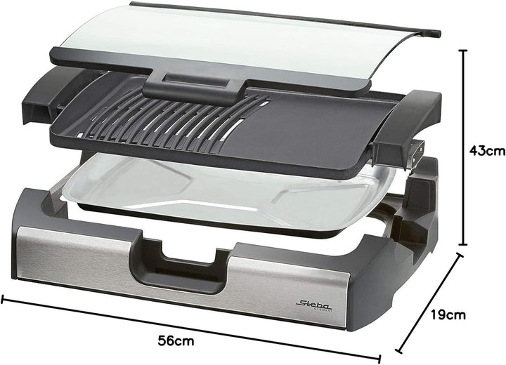 Steba VG200 BBQ Tischgrill mit Glasdeckel, 38 cm l x 58 cm w x 10,3 cm h