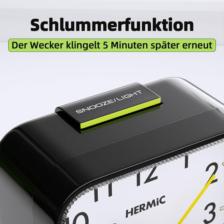 Wecker Analog Ohne Ticken Wecker mit Licht, Batteriebetrieben, Lauter Alarm, Schlummerfunktion, Gerä