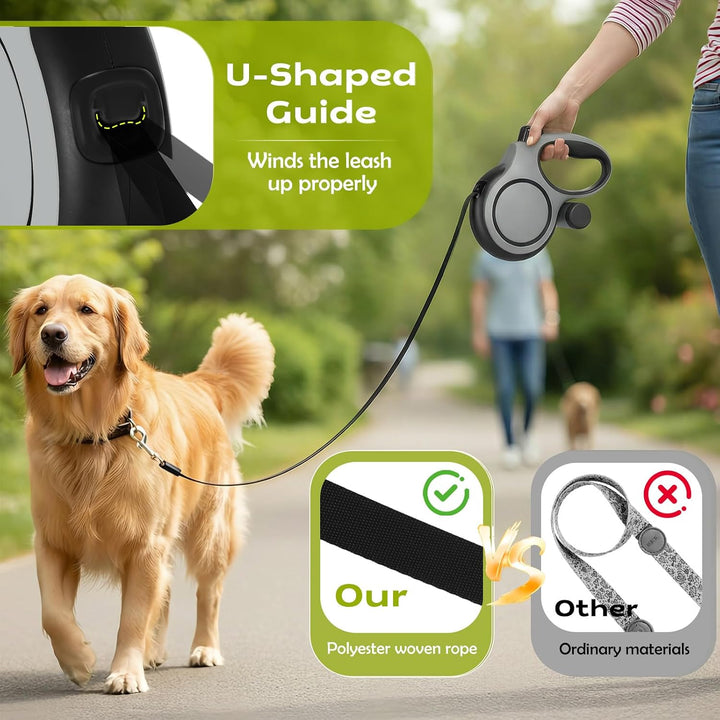 Hundeleine 8m, Robuste Rollleine für Hunde bis 50kg/110lbs, Flexileine mit Bequemen Griff &amp; Kotbeute