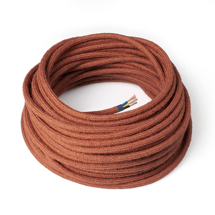 Amarcords - Textilkabel für Lampen BACKSTEIN, rund, Jute, 3 Meter, mit Erdung 3x0,75 - Stoffkabel mi
