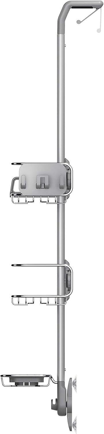 simplehuman BT1101 Türhaken-Duschcaddy, Duschregal zum Hängen, Badregal ohne Bohren, Edelstahl + elo
