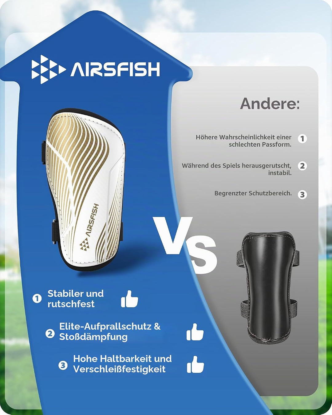 Schienbeinschoner Kinder Fussball Zertifiziert Airsfish Leichte,Langlebige,rutschfeste Schienbeinsch