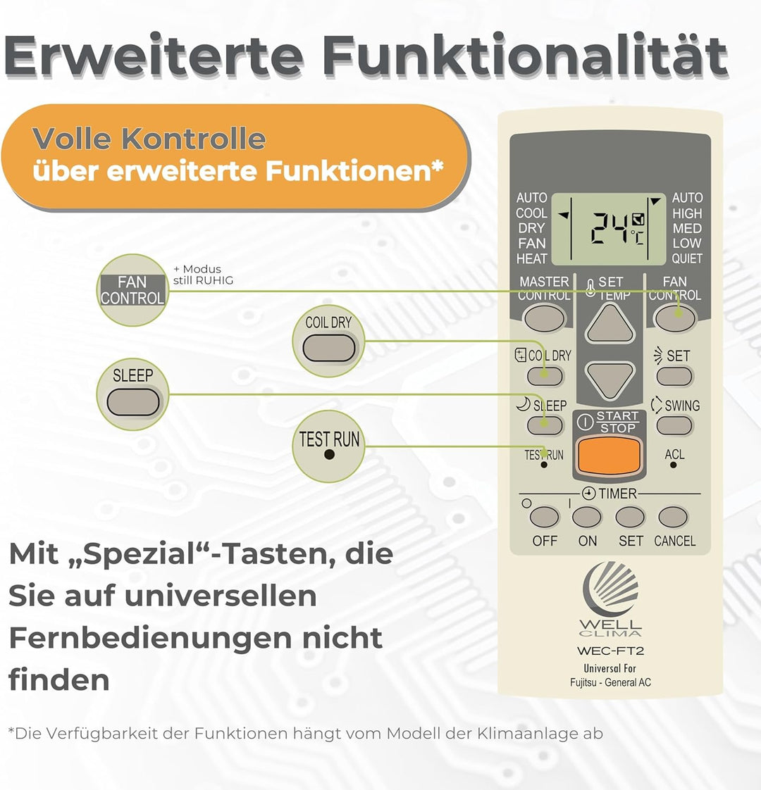 Fernbedienung für Klimaanlagen Fujitsu und General Inverter-Wärmepumpen, Kompatibel mit allen Modell