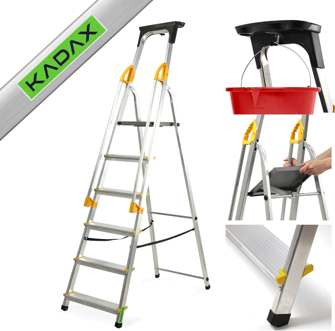 KADAX Aluleiter, Stehleiter mit Handlauf, Trittleiter belastbar bis 150kg, Leiter in 3 Versionen, kl