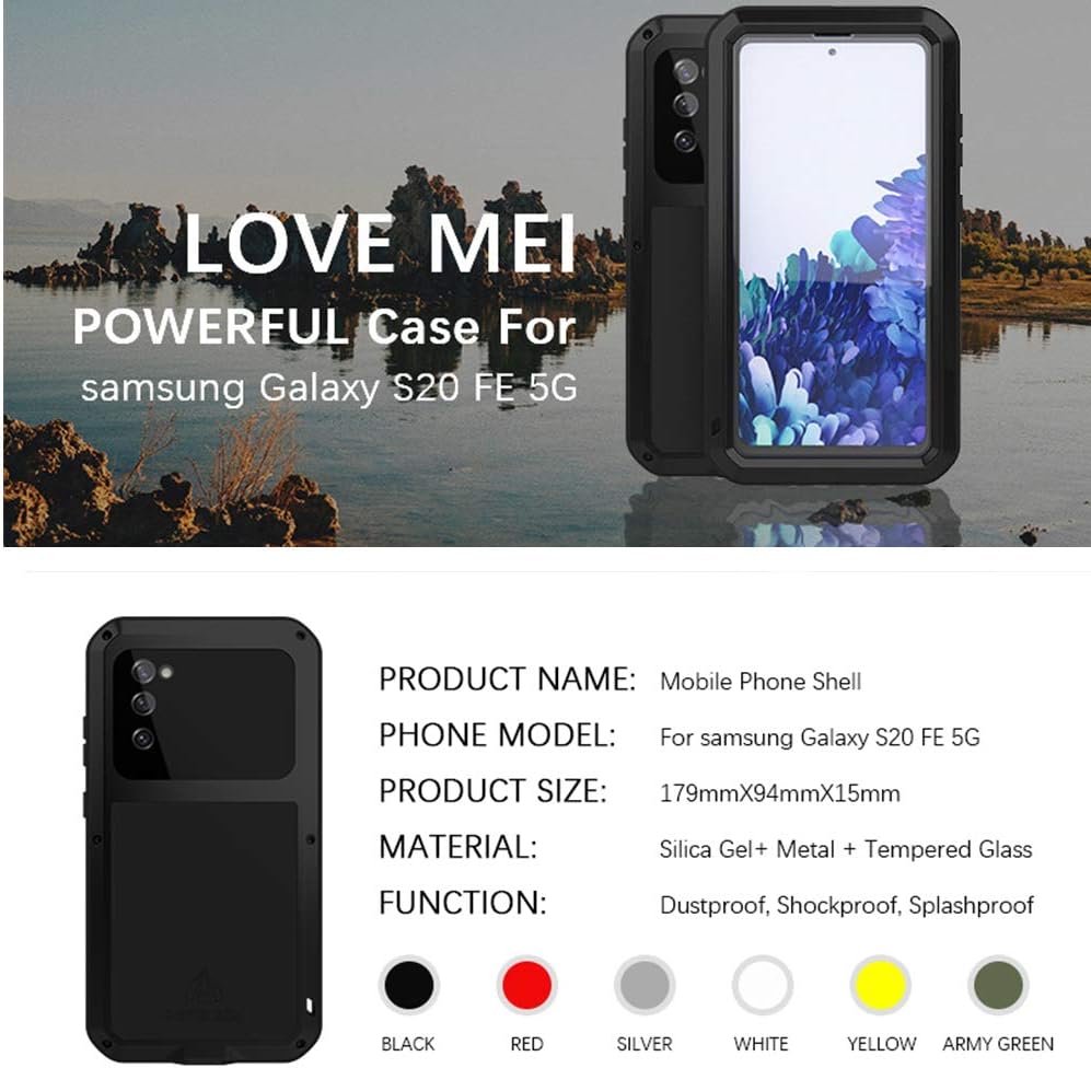 LOVE MEI Samsung Galaxy S20 FE Hülle, Heavy Duty Rüstung Tank Stossfest Staubdicht Case Hybride Alum