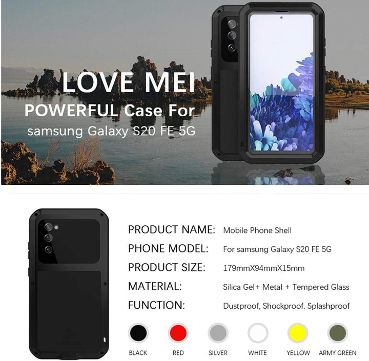 LOVE MEI Samsung Galaxy S20 FE Hülle, Heavy Duty Rüstung Tank Stossfest Staubdicht Case Hybride Alum