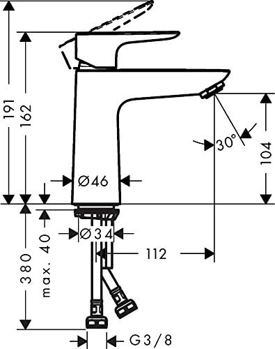 hansgrohe Waschtischarmatur Talis E, Wasserhahn Bad mit Auslauf Höhe 110 mm, ohne Ablaufgarnitur, Ba