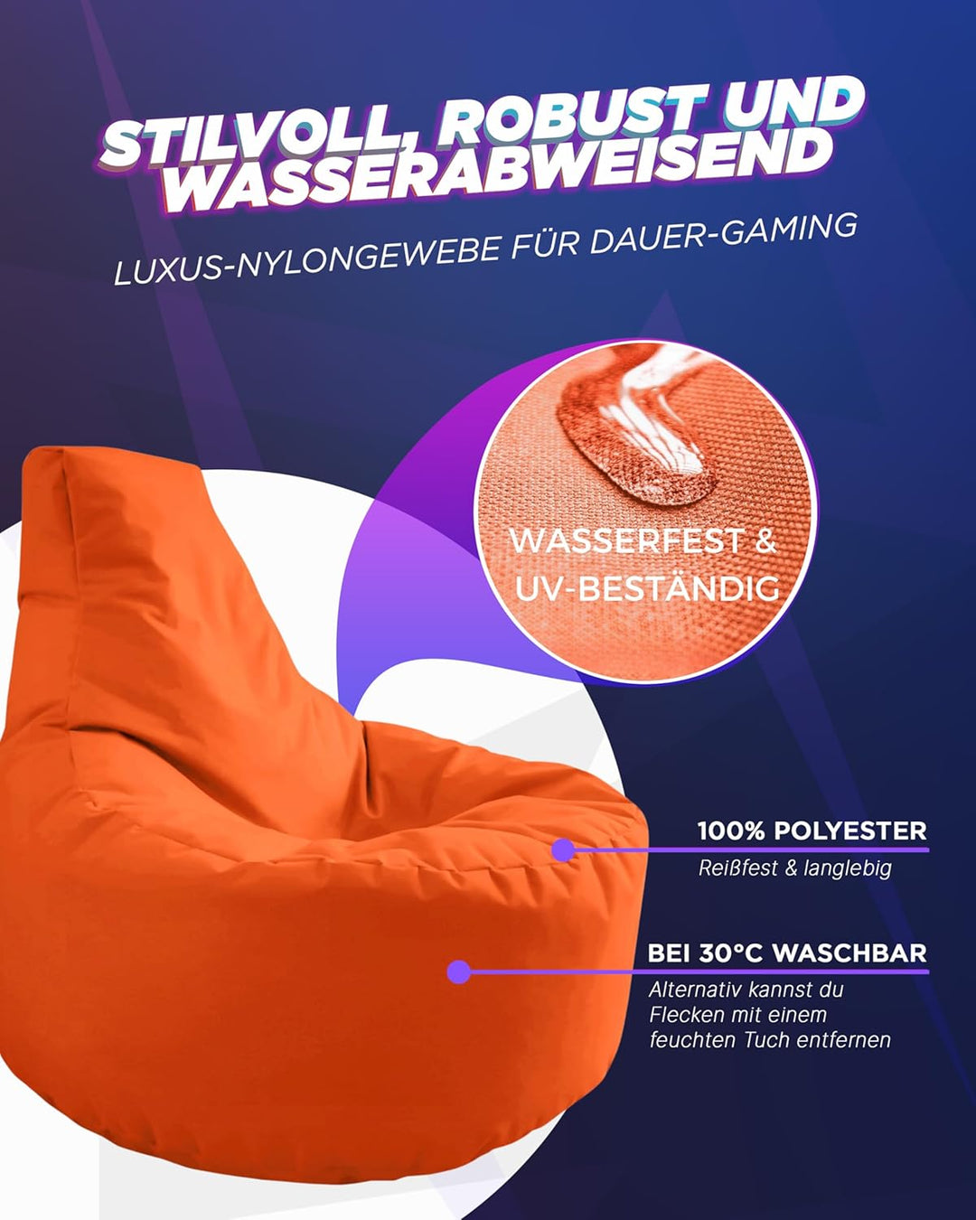 PATCH HOME Gamer Sessel in 2 verschiedenen Grössen und 25 XL - 75cm Durchmesser, 30cm Sitzhöhe, 80cm