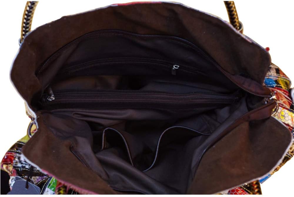 Damen Multicolor Einkaufstasche Echtes Leder Handtasche Bunte Patchwork Grosse Umhängetasche Shopper