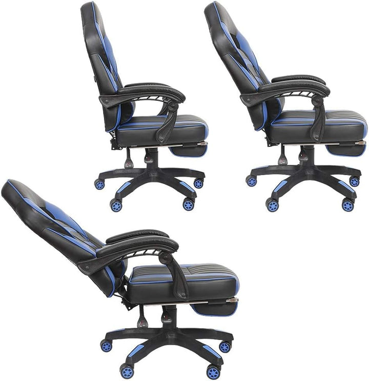 Melko Gamingstuhl Ergonomischer Bürostuhl mit Fussstütze in Schwarz Blau Racing Stuhl Office Schreib