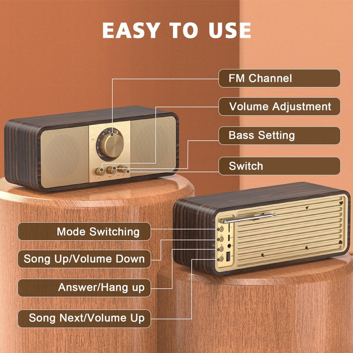 Nostalgie Radio, Retro Radios mit Bluetooth und TF Karte, 3000mAH Batteriebetrieben, mit 2 x 8 Watt