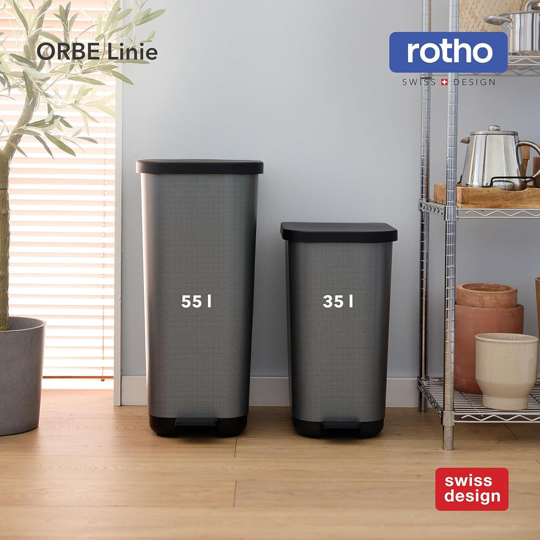 Rotho Orbe Mülleimer 35l mit Deckel und Fusspedal, pflegeleichter Kunststoff (PP) BPA-frei, 35l (40x