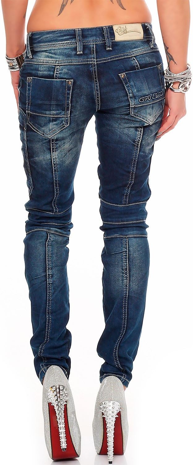 Cipo &amp; Baxx Sexy Damen Jeans Hose Hüftjeans Skinny Slim Fit Stretch Röhre Design 28W / 34L Blau - 27