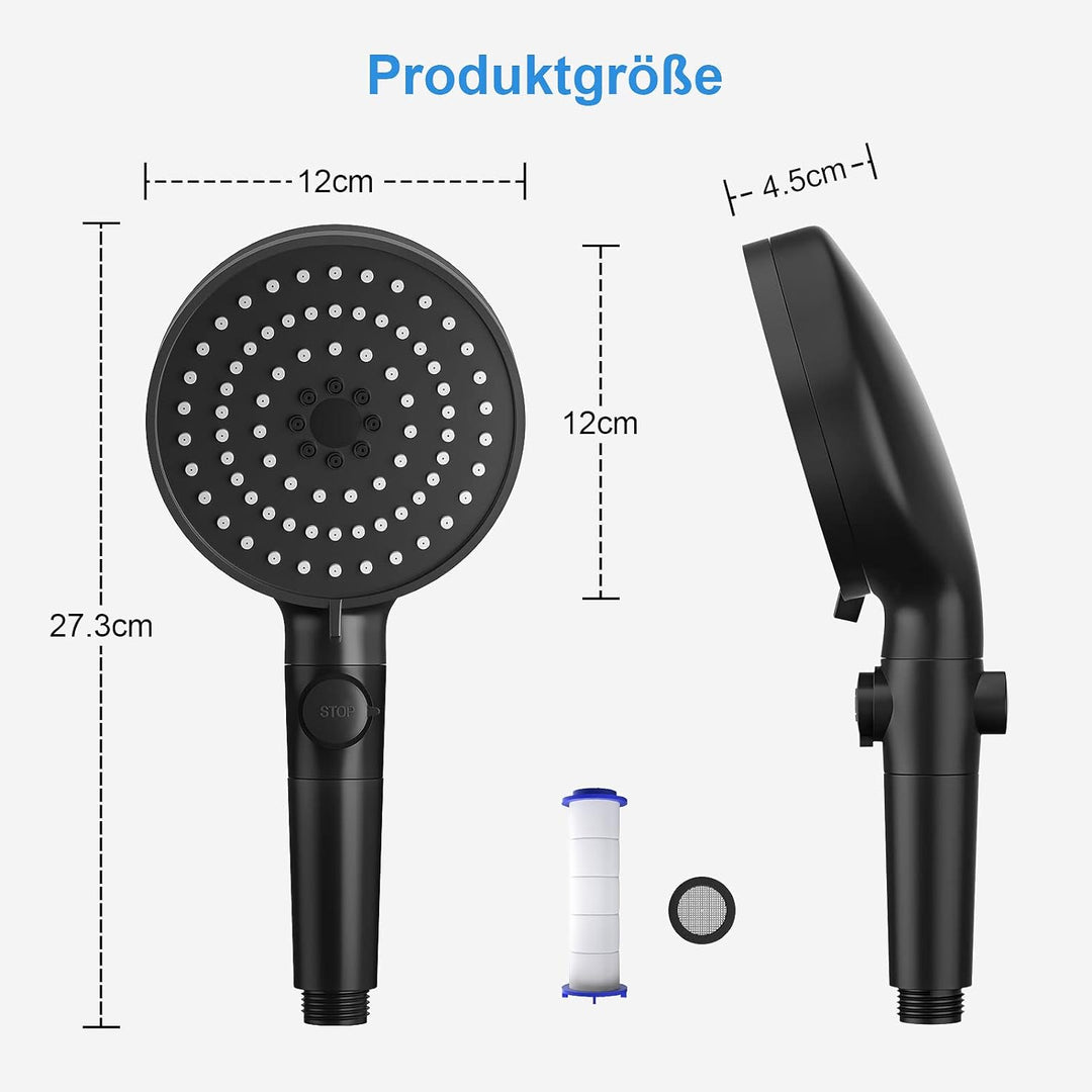 Duschkopf Wassersparender 4.6L/Min, VESKYAO Hochdruck Handbrause Sparduschkopf mit Filter & Wasserst