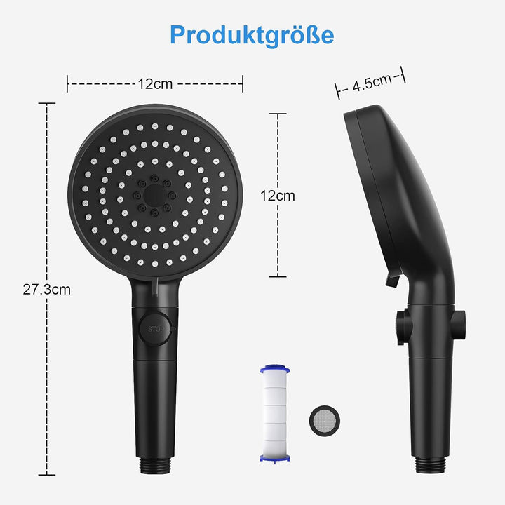 Duschkopf Wassersparender 4.6L/Min, VESKYAO Hochdruck Handbrause Sparduschkopf mit Filter & Wasserst