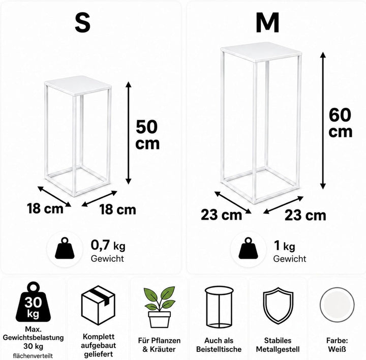 DanDiBo Blumenhocker Metall Weiss Eckig Blumenständer Beistelltisch 96482 2er Set Blumensäule Modern
