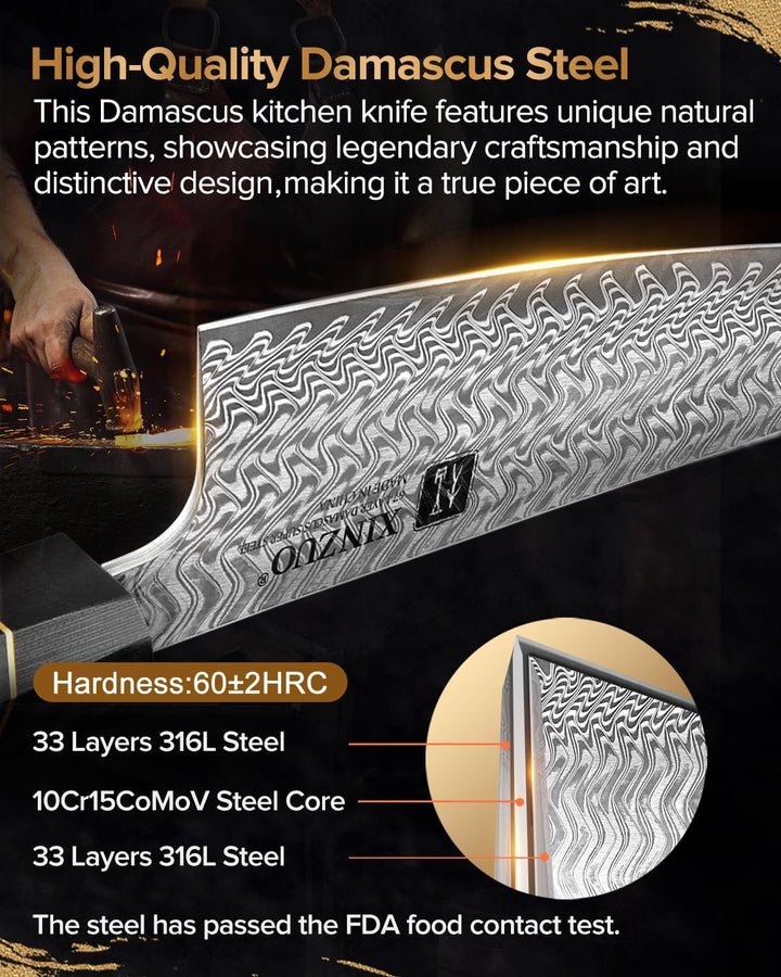 XINZUO Damaststahl 21.5cm Kochmesser, handgeschmiedetes Kiritsuke Chefmesser Profi Küchenmesser-Wüst