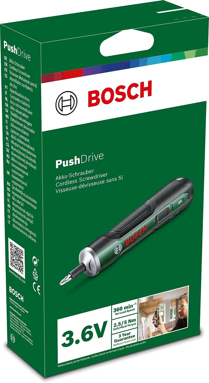 Bosch Home and Garden Bosch Akkuschrauber PushDrive Starter Set (3,6V; 1,5Ah; 5,0 Nm; 10x Schraubend