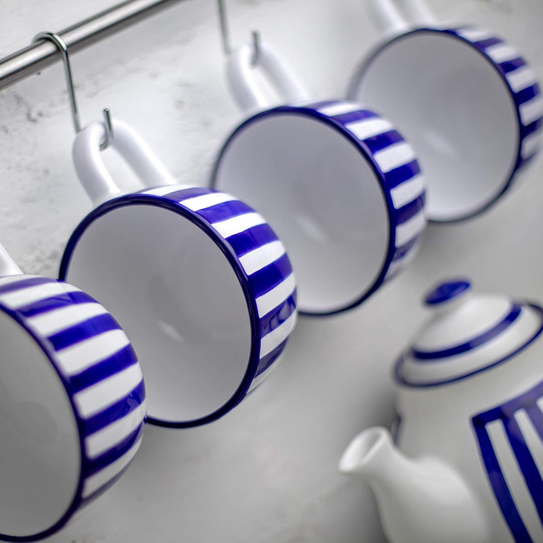 City to Cottage® - Keramik XXL Tasse 500 ml | Kaffeebecher | Blau-Weiss gestreift | Handgemacht | Ke