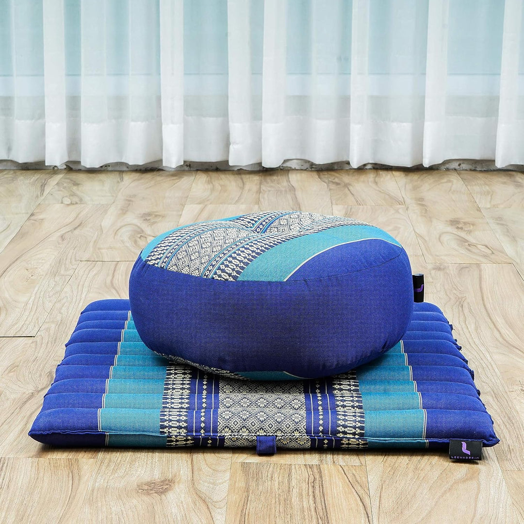 Leewadee Meditationsset Yogaset aus Meditationskissen Zafu und Kleiner rollbarer Sitzmatte Zabuton Ö