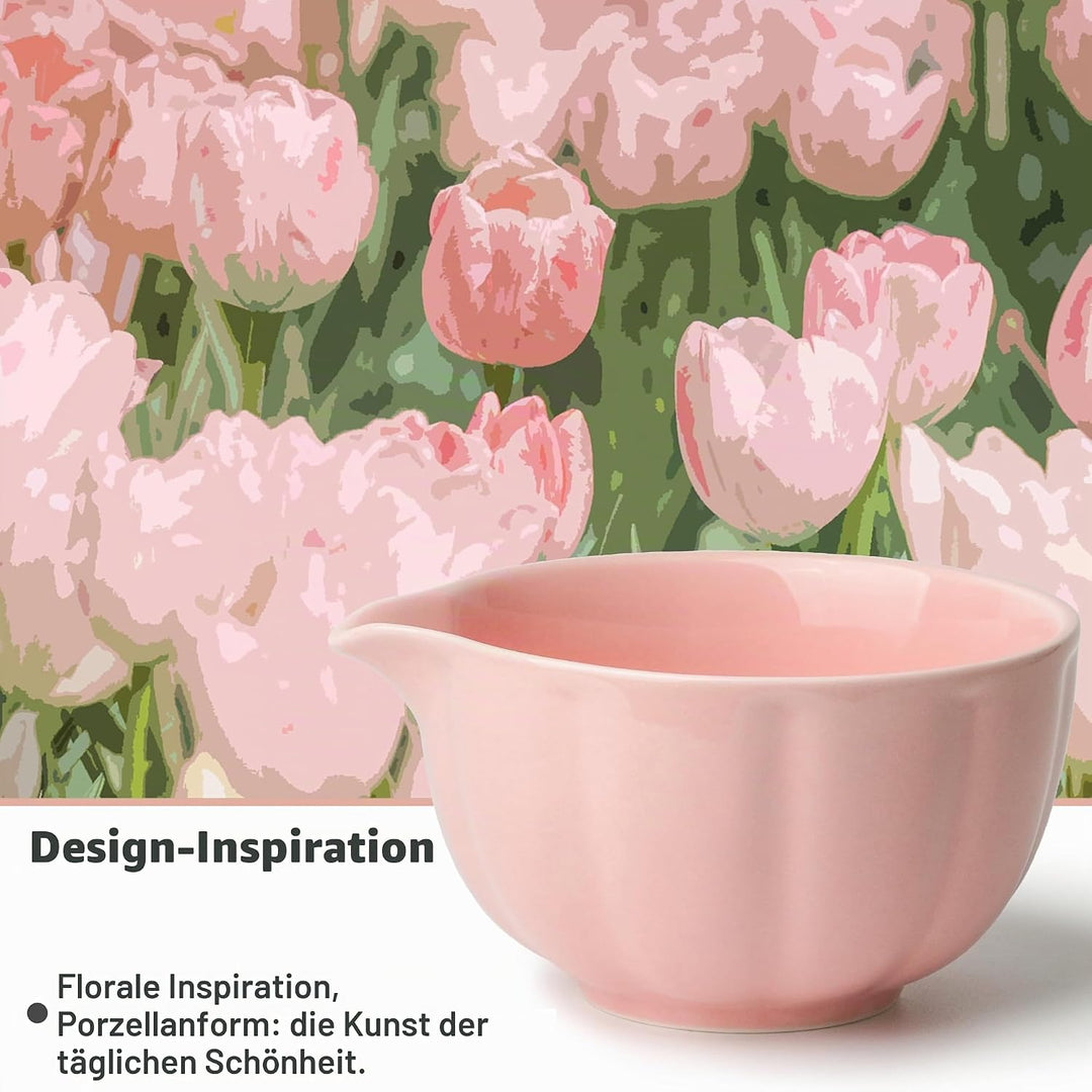 Premium Matcha Set 7-teilig – Exklusives Teezeremonie-Set mit Bambus-Chasen (Besen),Rosa Keramik-Sch