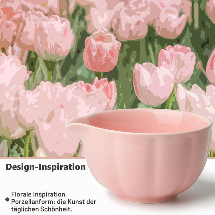 Premium Matcha Set 7-teilig – Exklusives Teezeremonie-Set mit Bambus-Chasen (Besen),Rosa Keramik-Sch