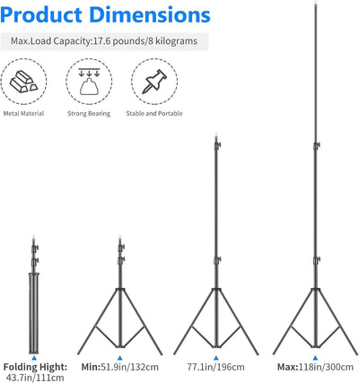 NEEWER Hochleistungs Lichtstativ 3 Meter Verstellbarer federgepolsterter Metallfotografiestativständ