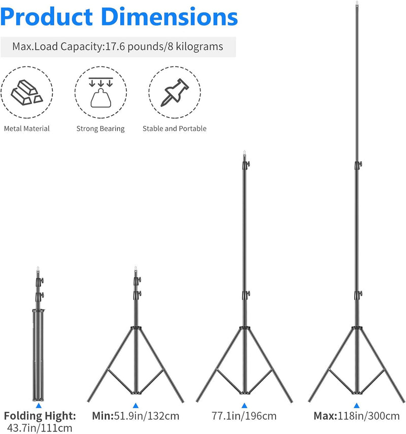 NEEWER Hochleistungs Lichtstativ 3 Meter Verstellbarer federgepolsterter Metallfotografiestativständ