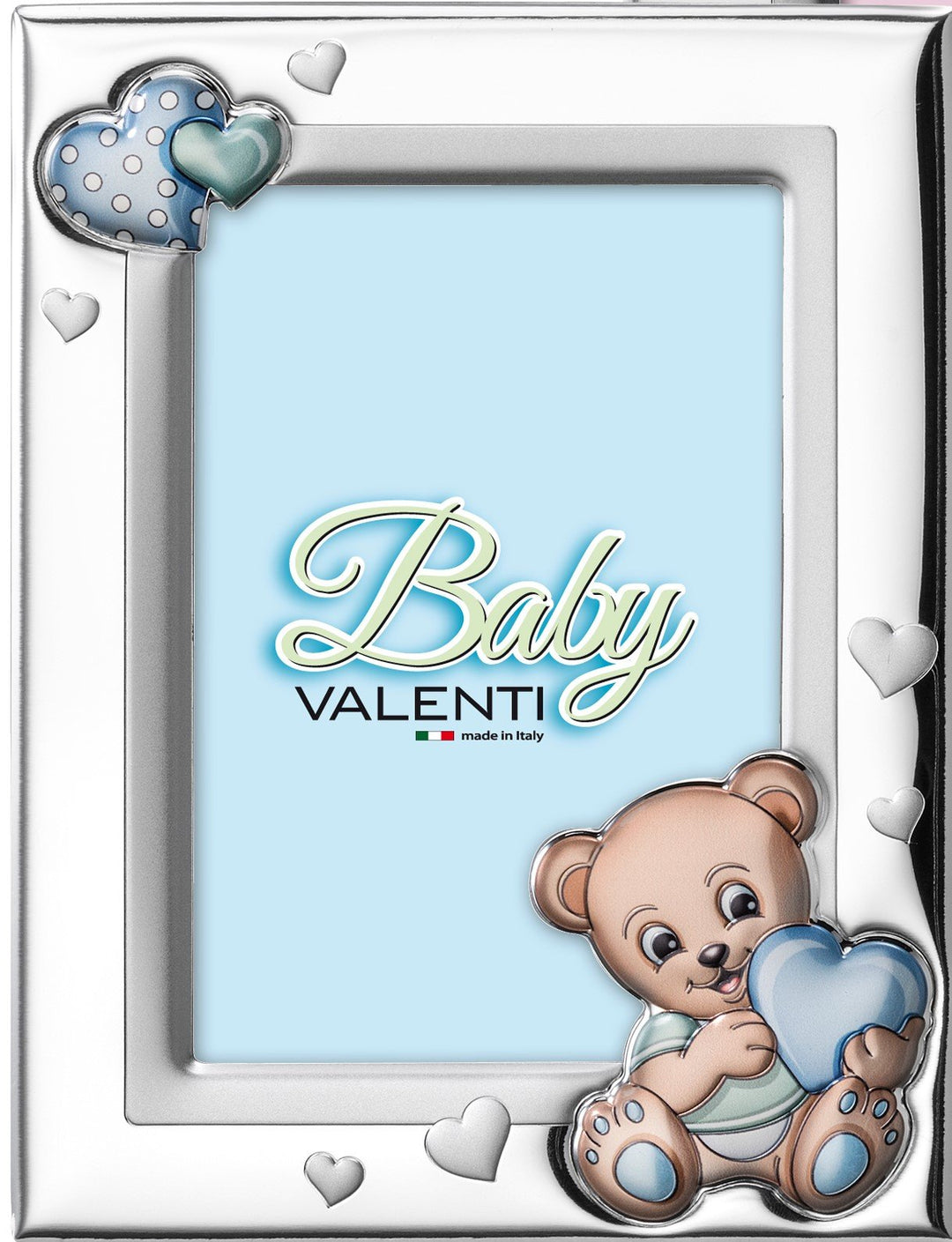 Valenti&Co - Silberner Rahmen mit Teddybär oder Nachttisch für das Schlafzimmer, perfekt als Tauf- o