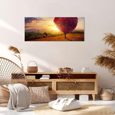 Wandbilder Dekoration Wohnzimmer Baum Wiese Blume Panorama Bilder auf Leinwand 120x50cm Leinwandbild