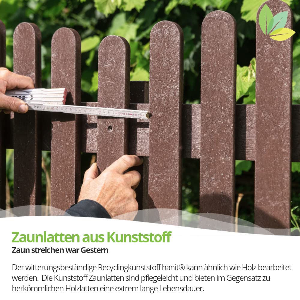 hanit® Zaunlatten; witterungsbeständige und pflegeleichte Zaunbretter mit Rundkopf, 120cm x 6cm x 2c