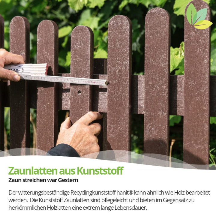 hanit® Zaunlatten; witterungsbeständige und pflegeleichte Zaunbretter mit Rundkopf, 120cm x 6cm x 2c