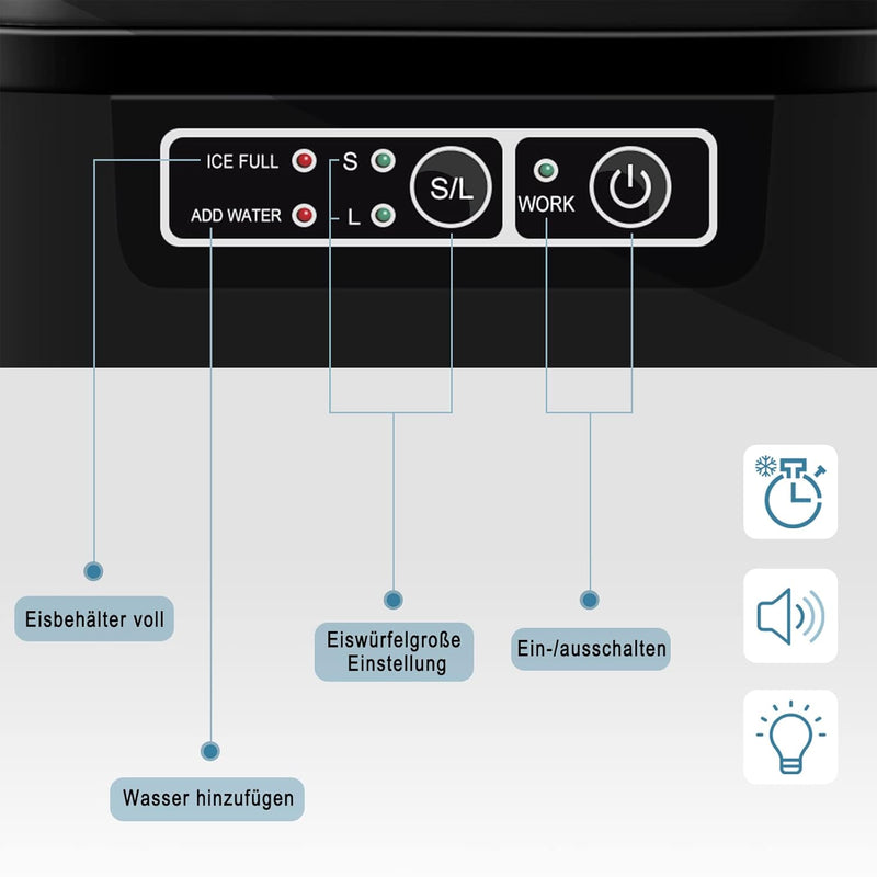 WOLTU Eiswürfelmaschine Eiswürfelbereiter, 15kg/24hrs, 2 Eiswürfel-Grössen, 2,2 Liter Wassertank, Se