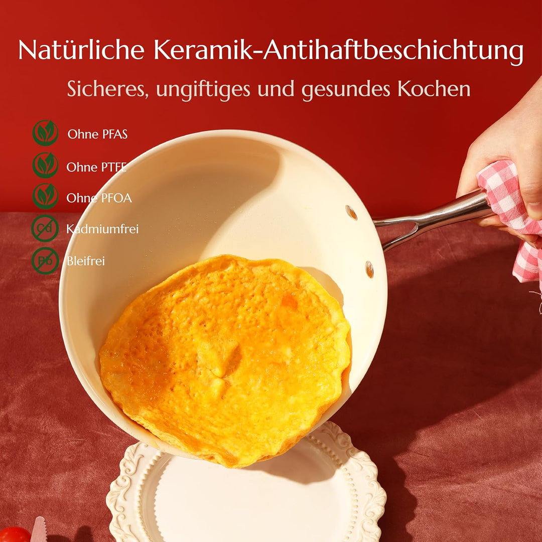 UUKRAVE Pfannenset Keramik Induktion, Antihaft Bratpfannen 20 24 28 cm für alle Herdarten, PTFE-frei