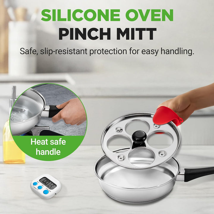 NutriChef Eier Pochierer Edelstahl 20 cm– Eierkocher Für 4 Eier, Pochierte Eier Form, Induktionsgeei
