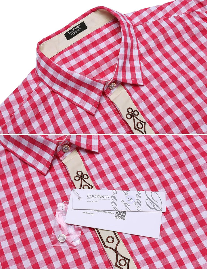 COOFANDY Herren Langarm Trachtenhemd Karriert Oktoberfest Hemd Regular Fit Karohemd Freizeithemd Pla