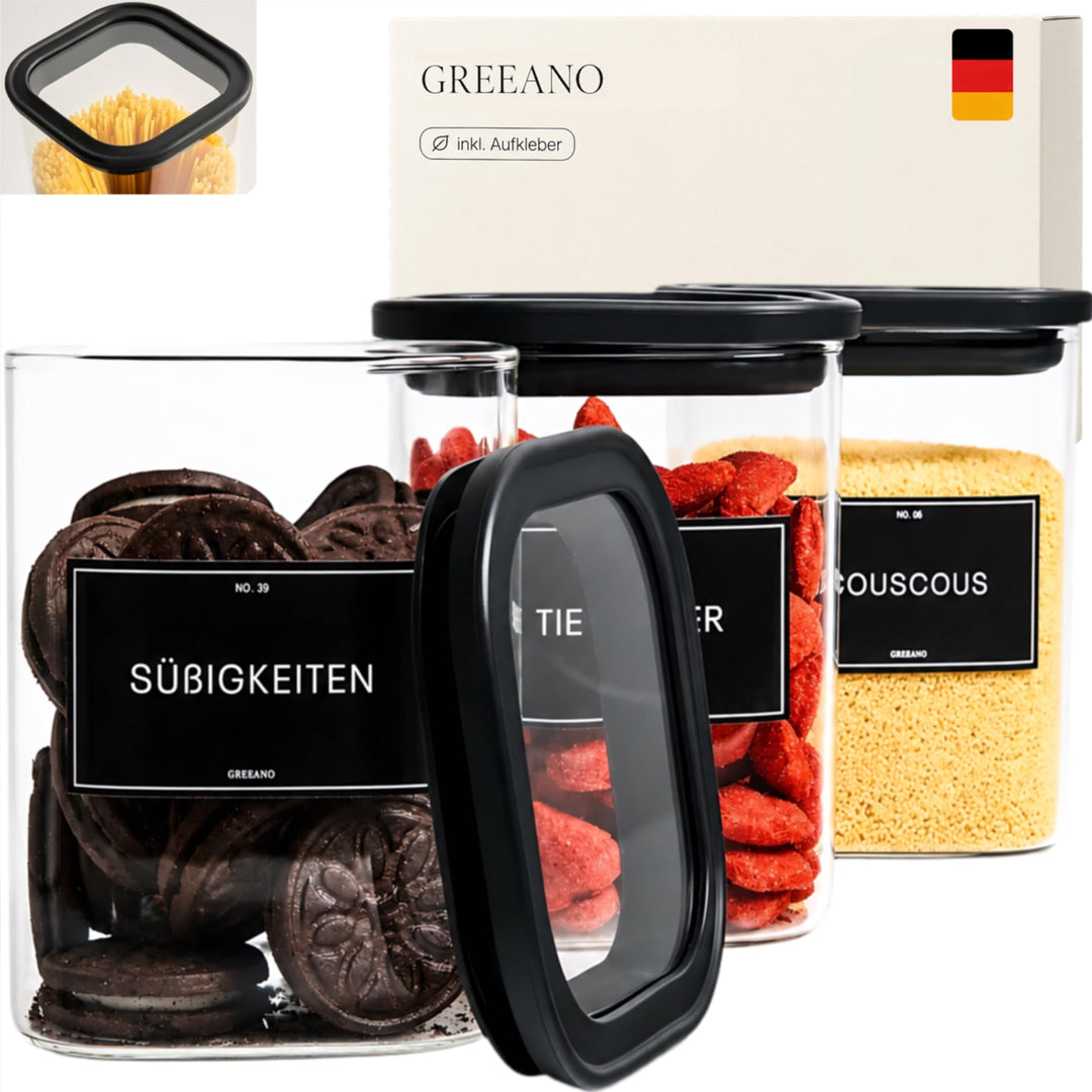 Vorratsgläser eckig mit Glasdeckel 1000ml [3er Set] 3x 1000ml, 3x 1000ml