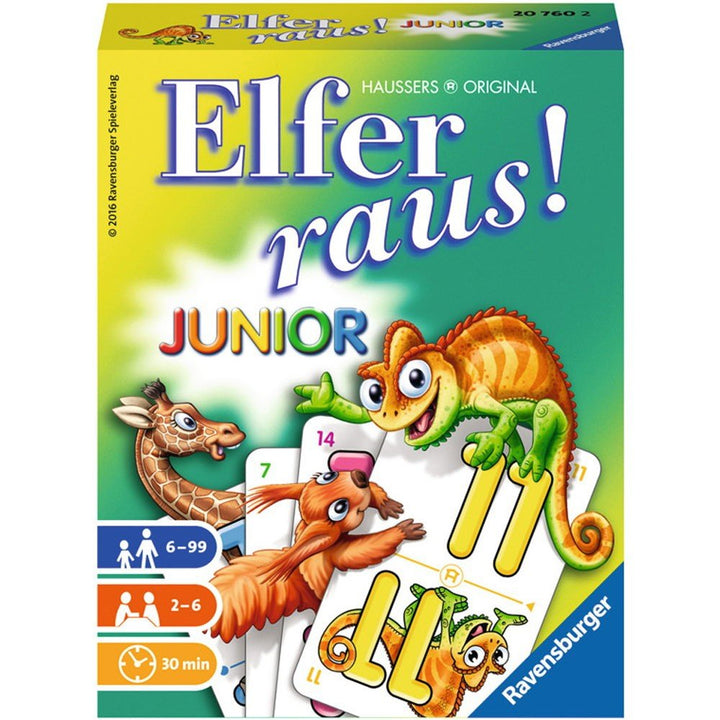 Ravensburger - 20760 Elfer Raus! Junior - Gesellschaftsspiel für 2-6 Spieler, Spiel ab 6 Jahren für