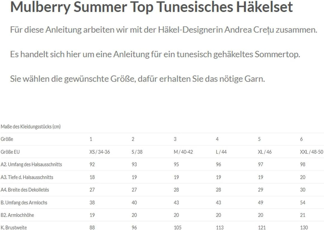 SparWolle Bobbel Mulberry Summer Top Tunesisches Häkelset, 2 Bobbel mit Anleitung (3 / M / 40-42, MU