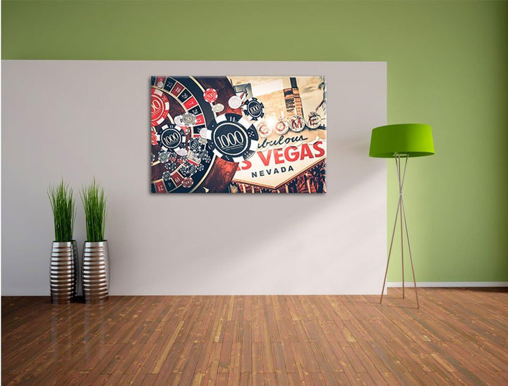 Las Vegas Casino Roulette, Format: 100x70 auf Leinwand, XXL riesige Bilder fertig gerahmt mit Keilra