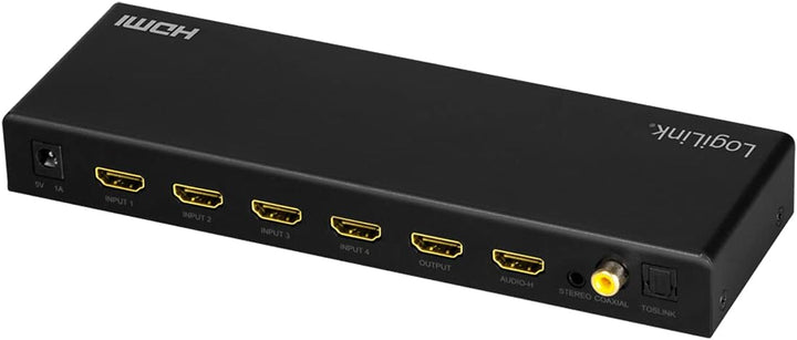 LogiLink HD0046 - HDMI-Switch 4-Port, 4 Eingänge/1 Ausgang (4X Video auf 1x TV), 4K/60 Hz, Audio-Ext