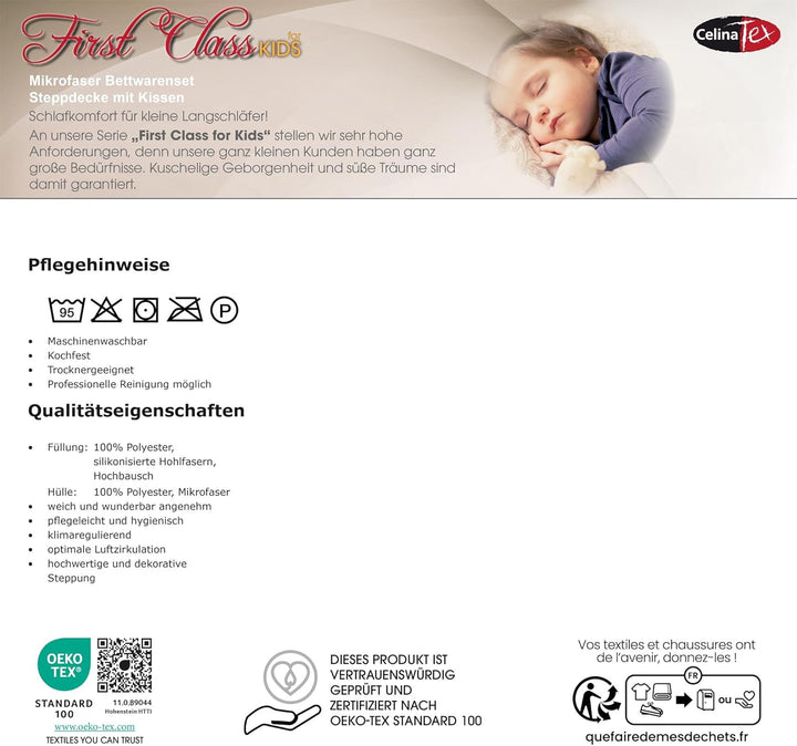 CelinaTex First Class Kinder Bettdecke 100 x 135 cm Ganzjahres Decke Set mit Kopfkissen 40 x 60 cm K