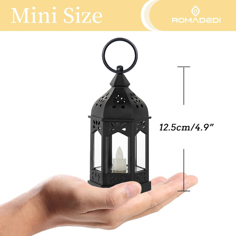 Romadedi Laterne Schwarz Halloween Deko - 10er Set Mini Laterne zum Aufhängen, mit LED Kerzen für Ra