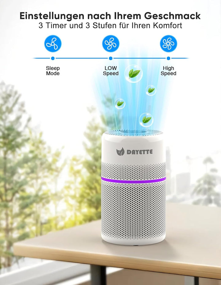 DAYETTE Luftreiniger für Schlafzimmer &amp; Allergiker | HEPA Filter gegen Pollen Staub Tierhaare Schimm